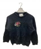 DAIRIKUダイリク）の古着「Flower Cross Embroidery Border Knit」｜ブラック