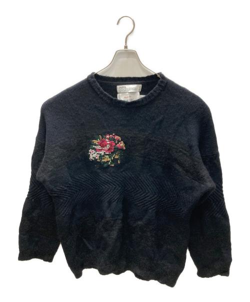 DAIRIKU（ダイリク）DAIRIKU (ダイリク) Flower Cross Embroidery Border Knit ブラック サイズ:SIZE Freeの古着・服飾アイテム
