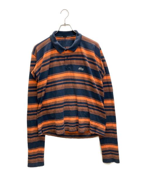 MARTINE ROSE（マーティン・ローズ）Martine rose (マーティン・ローズ) L/S PULLED NECK POLO in ORANGE STRIPE ネイビー×オレンジ サイズ:下記参照の古着・服飾アイテム