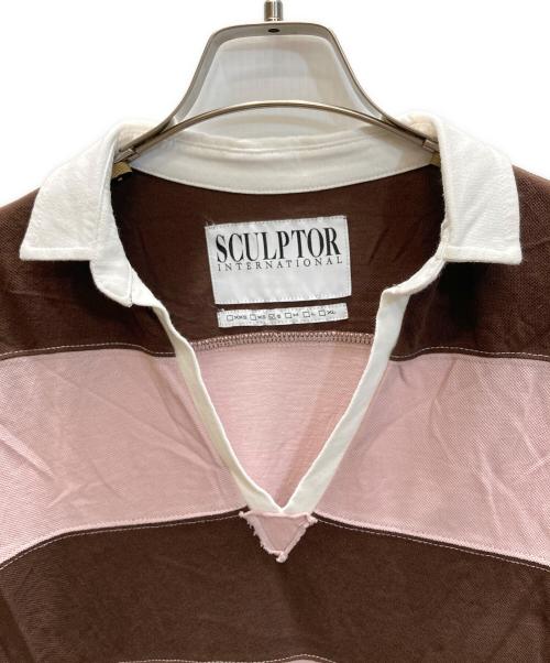 sculptor（スカルプター）SCULPTOR (スカルプター) ボーダーポロシャツ ピンク×ブラウン サイズ:Sの古着・服飾アイテム