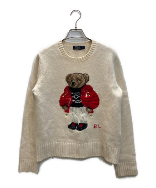 POLO RALPH LAUREN（ポロ・ラルフローレン）POLO RALPH LAUREN (ポロ・ラルフローレン) ポロベア刺繍ニット ベージュ×レッド サイズ:Mの古着・服飾アイテム