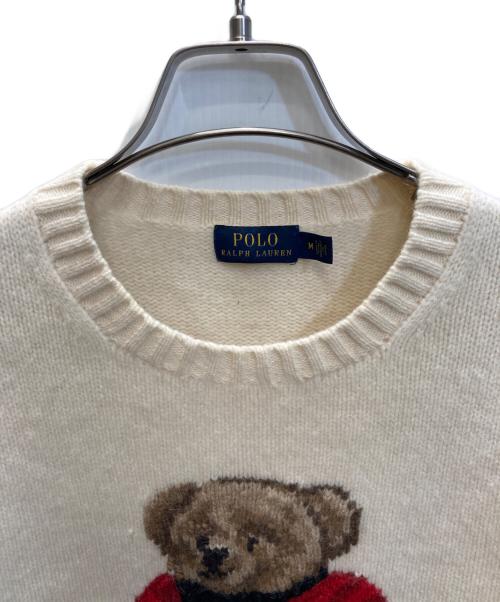 POLO RALPH LAUREN（ポロ・ラルフローレン）POLO RALPH LAUREN (ポロ・ラルフローレン) ポロベア刺繍ニット ベージュ×レッド サイズ:Mの古着・服飾アイテム