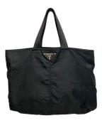 PRADAプラダ）の古着「レザーハンドル ナイロントートバッグ」｜ブラック