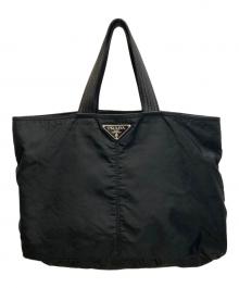 PRADA（プラダ）の古着「レザーハンドル ナイロントートバッグ」｜ブラック