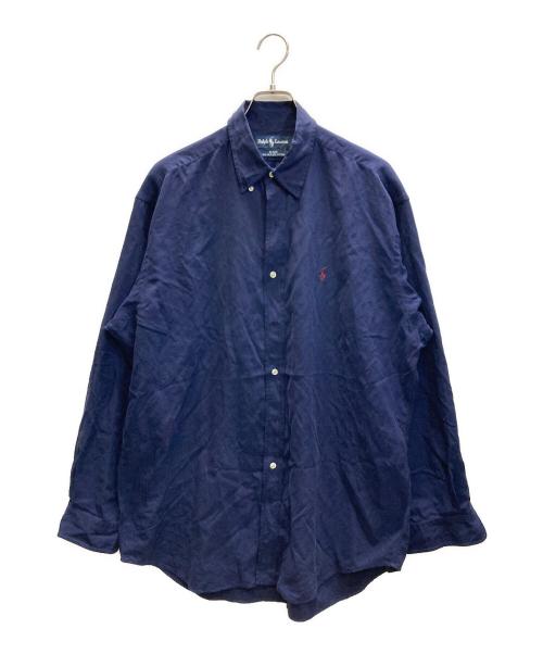 RALPH LAUREN（ラルフローレン）RALPH LAUREN (ラルフローレン) シルク混ボタンダウンシャツ ネイビー サイズ:SIZE Lの古着・服飾アイテム