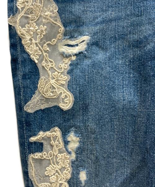 LAUREN RALPH LAUREN（ローレンラルフローレン）LAUREN RALPH LAUREN (ローレンラルフローレン) レースリペア加工デニムパンツ インディゴ サイズ:4の古着・服飾アイテム