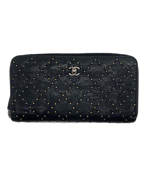CHANEL（シャネル）CHANEL (シャネル) スタッズラウンドファスナーウォレット ブラック サイズ:下記参照の古着・服飾アイテム