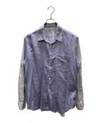 COMME des GARCONS HOMMEコムデギャルソン オム）の古着「ハウンドトゥース袖ストライプ両面切替シャツ」｜ブルー