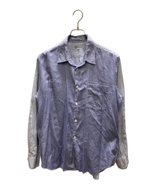 COMME des GARCONS HOMME（コムデギャルソン オム）COMME des GARCONS HOMME (コムデギャルソン オム) ハウンドトゥース袖ストライプ両面切替シャツ ブルー サイズ:SIZE Lの古着・服飾アイテム
