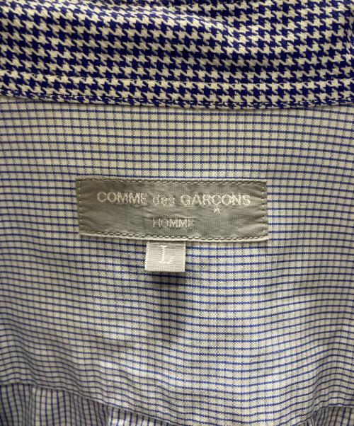 COMME des GARCONS HOMME（コムデギャルソン オム）COMME des GARCONS HOMME (コムデギャルソン オム) ハウンドトゥース袖ストライプ両面切替シャツ ブルー サイズ:SIZE Lの古着・服飾アイテム