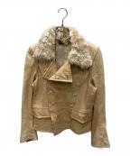 ANN DEMEULEMEESTERアンドゥムルメステール）の古着「ファー切替レザージャケット」｜ベージュ