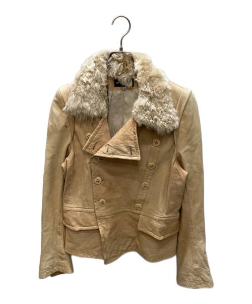 ANN DEMEULEMEESTER（アンドゥムルメステール）ANN DEMEULEMEESTER (アンドゥムルメステール) ファー切替レザージャケット ベージュ サイズ:42の古着・服飾アイテム