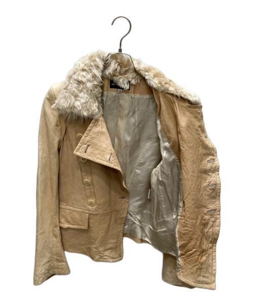 ANN DEMEULEMEESTER（アンドゥムルメステール）ANN DEMEULEMEESTER (アンドゥムルメステール) ファー切替レザージャケット ベージュ サイズ:42の古着・服飾アイテム