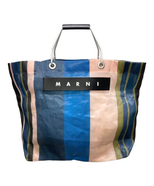 MARNI（マルニ）MARNI (マルニ) マーケット ストライプ トートバッグ ブルー×ピンク サイズ:下記参照の古着・服飾アイテム