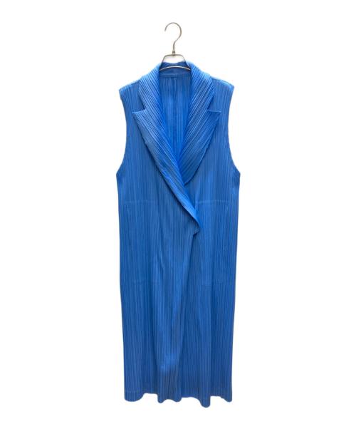 PLEATS PLEASE（プリーツプリーズ）PLEATS PLEASE (プリーツプリーズ) プリーツロングベスト ブルー サイズ:SIZE 3の古着・服飾アイテム