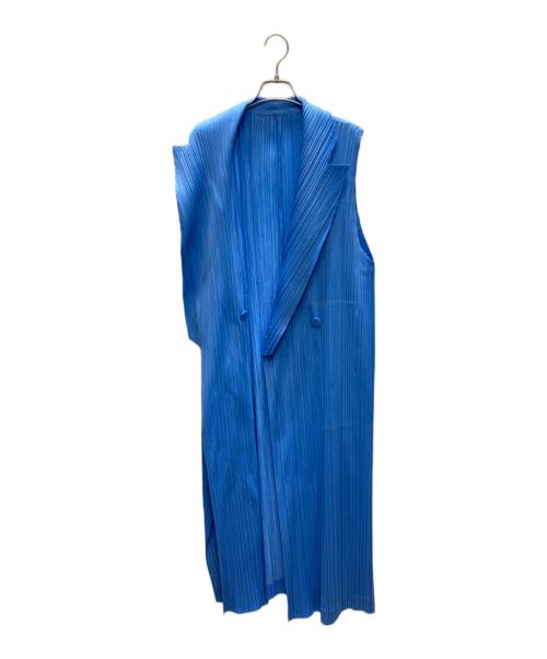PLEATS PLEASE（プリーツプリーズ）PLEATS PLEASE (プリーツプリーズ) プリーツロングベスト ブルー サイズ:SIZE 3の古着・服飾アイテム