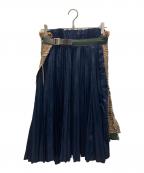sacaiサカイ）の古着「Pleat Wrap Skirt-Tweed」｜ネイビー×ブラウン