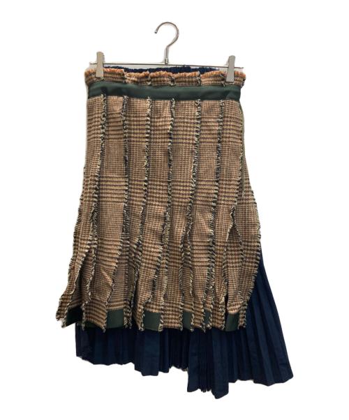 sacai（サカイ）sacai (サカイ) Pleat Wrap Skirt-Tweed ネイビー×ブラウン サイズ:1の古着・服飾アイテム