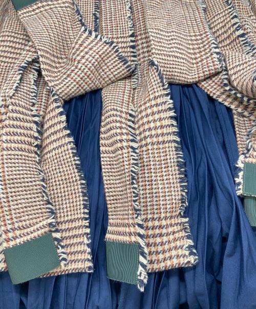 sacai（サカイ）sacai (サカイ) Pleat Wrap Skirt-Tweed ネイビー×ブラウン サイズ:1の古着・服飾アイテム