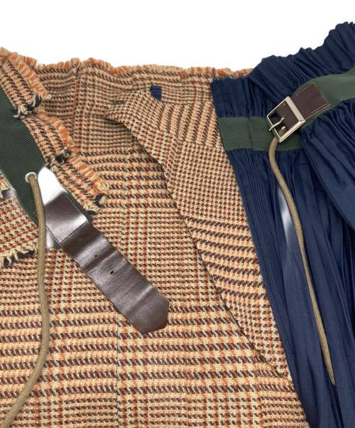 sacai（サカイ）sacai (サカイ) Pleat Wrap Skirt-Tweed ネイビー×ブラウン サイズ:1の古着・服飾アイテム