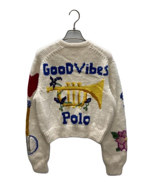 POLO RALPH LAUREN（ポロ・ラルフローレン）POLO RALPH LAUREN (ポロ・ラルフローレン) GOOD VIBES ロゴ ウールブレンド カーディガン ホワイト サイズ:XSの古着・服飾アイテム