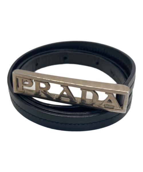 PRADA（プラダ）PRADA (プラダ) ロゴバックルナローベルト ブラック サイズ:SIZE 75/30cmの古着・服飾アイテム