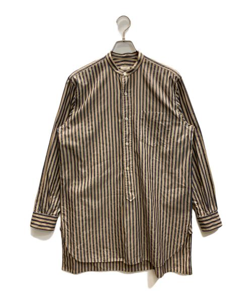 COMOLI（コモリ）COMOLI (コモリ) ストライプバンドカラーシャツ ベージュ×ネイビー サイズ:SIZE 1の古着・服飾アイテム