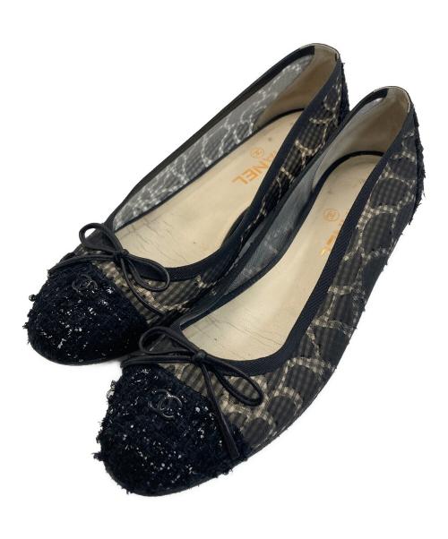 CHANEL（シャネル）CHANEL (シャネル) ココマークツイード切替リボンパンプス ブラック サイズ:SIZE 24cmの古着・服飾アイテム