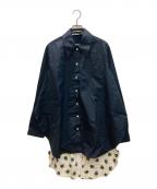 ）の古着「シルク切替ロングスリーブシャツ」｜ネイビー