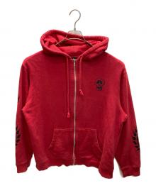 stussy（ステューシー）の古着「スカルプリント ジップアップパーカー」｜レッド