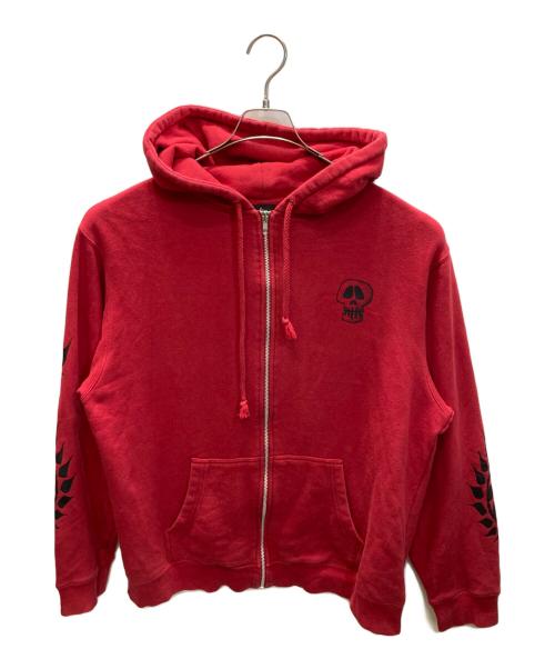 stussy（ステューシー）stussy (ステューシー) スカルプリント ジップアップパーカー レッド サイズ:XLの古着・服飾アイテム