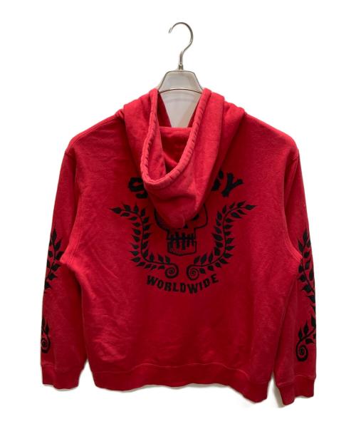 stussy（ステューシー）stussy (ステューシー) スカルプリント ジップアップパーカー レッド サイズ:XLの古着・服飾アイテム