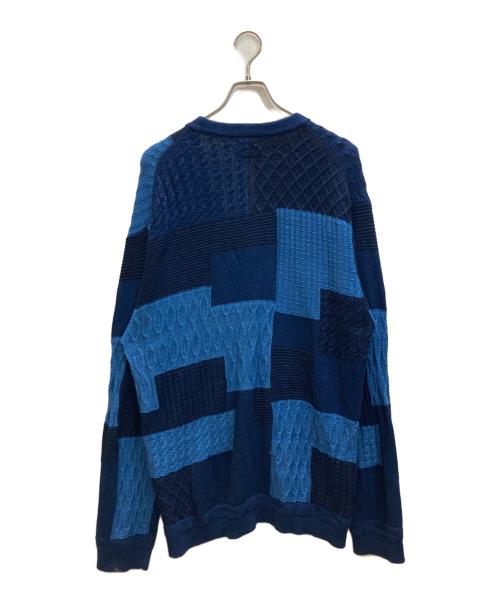 BEAMS PLUS（ビームスプラス）BEAMS PLUS (ビームスプラス) 5ゲージ コットン パッチワークライク ジャカード カーディガン ネイビー×ブルー サイズ:SIZE XLの古着・服飾アイテム