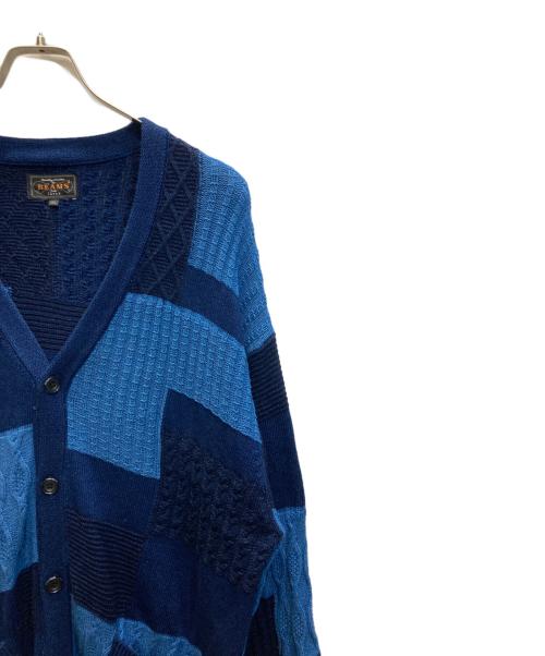 BEAMS PLUS（ビームスプラス）BEAMS PLUS (ビームスプラス) 5ゲージ コットン パッチワークライク ジャカード カーディガン ネイビー×ブルー サイズ:SIZE XLの古着・服飾アイテム
