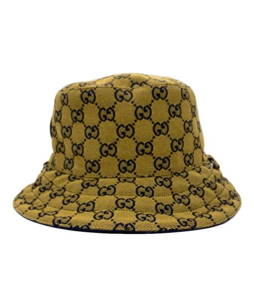 GUCCI（グッチ）GUCCI (グッチ) GGキャンバス ドローコードリバーシブルバケットハット ネイビー×イエローの古着・服飾アイテム