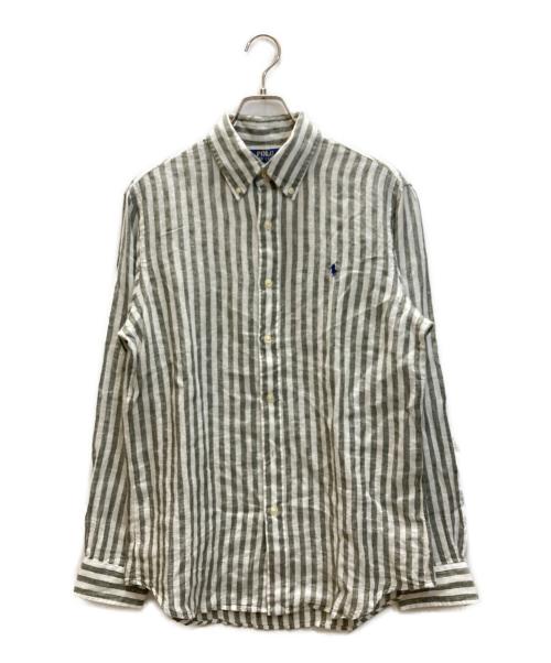 POLO RALPH LAUREN（ポロ・ラルフローレン）POLO RALPH LAUREN (ポロ・ラルフローレン) リネンストライプシャツ グレー サイズ:SIZE Mの古着・服飾アイテム