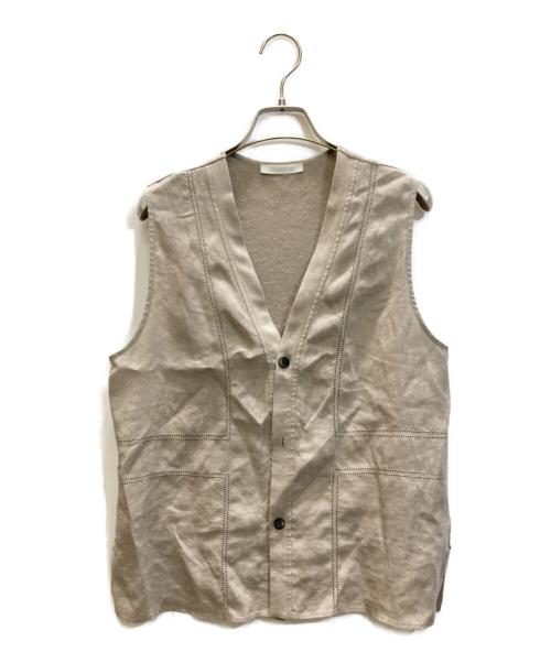 GALERIE VIE（ギャルリーヴィー）GALERIE VIE (ギャルリーヴィー) リブコンビフレンチリネン Vネックジレ ベージュ サイズ:Freeの古着・服飾アイテム