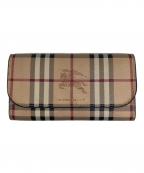 BURBERRYバーバリー）の古着「ノヴァチェック柄 ホースロゴ 長財布」｜ベージュ