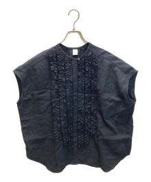 KAGURE（カグレ）の古着「リネンフリルフレンチワイドシャツ」｜ブラック