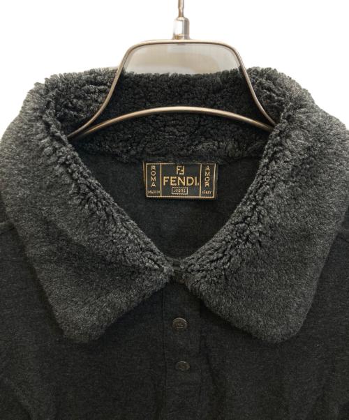 FENDI JEANS（フェンディ ジーンズ）FENDI jeans (フェンディ ジーンズ) ボアカラー ニットポロシャツ ブラック サイズ:46の古着・服飾アイテム