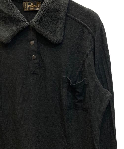 FENDI JEANS（フェンディ ジーンズ）FENDI jeans (フェンディ ジーンズ) ボアカラー ニットポロシャツ ブラック サイズ:46の古着・服飾アイテム