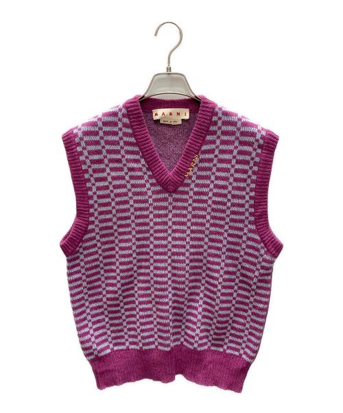 MARNI（マルニ）MARNI (マルニ) ジャガードチェック ロゴ刺繍 ニットベスト レッド サイズ:SIZE 44の古着・服飾アイテム