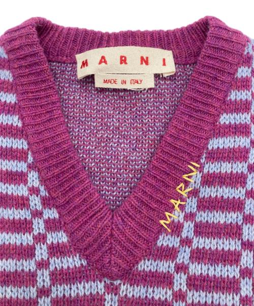 MARNI（マルニ）MARNI (マルニ) ジャガードチェック ロゴ刺繍 ニットベスト レッド サイズ:SIZE 44の古着・服飾アイテム