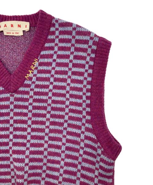 MARNI（マルニ）MARNI (マルニ) ジャガードチェック ロゴ刺繍 ニットベスト レッド サイズ:SIZE 44の古着・服飾アイテム
