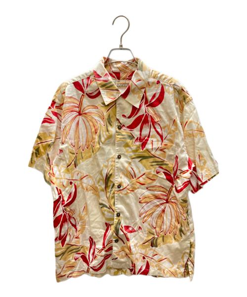 pataloha（パタロハ）pataloha (パタロハ) ハイビスカスコットンアロハシャツ ベージュ×レッド サイズ:Sの古着・服飾アイテム