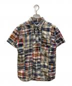 RALPH LAURENラルフローレン）の古着「パッチワーク プルオーバーチェックシャツ」｜ベージュ×ネイビー