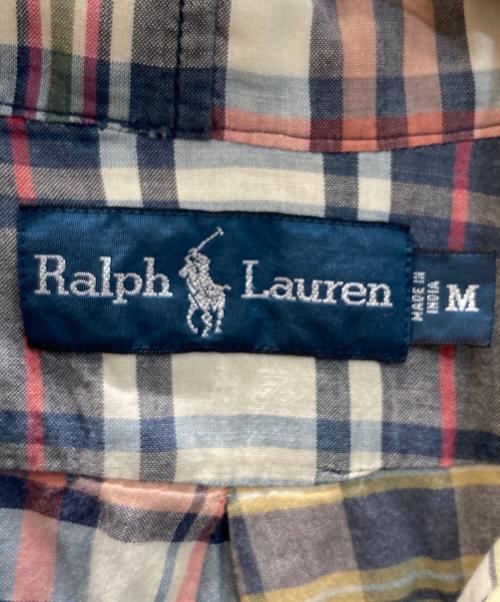 RALPH LAUREN（ラルフローレン）RALPH LAUREN (ラルフローレン) パッチワーク プルオーバーチェックシャツ ベージュ×ネイビー サイズ:Mの古着・服飾アイテム