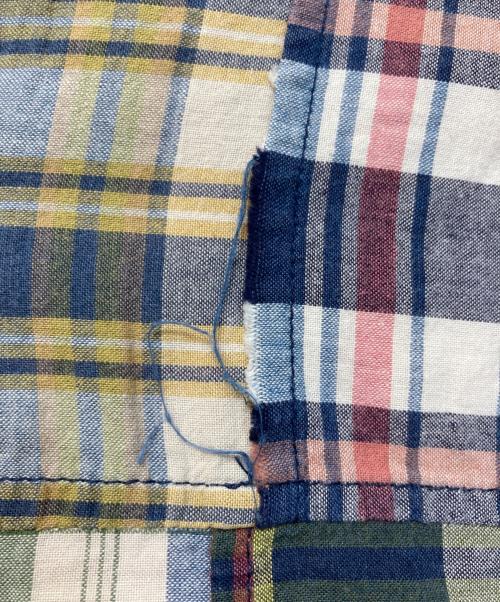 RALPH LAUREN（ラルフローレン）RALPH LAUREN (ラルフローレン) パッチワーク プルオーバーチェックシャツ ベージュ×ネイビー サイズ:Mの古着・服飾アイテム