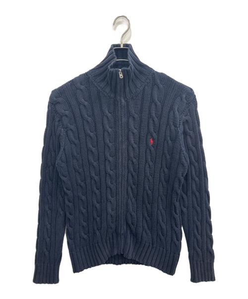 POLO RALPH LAUREN（ポロ・ラルフローレン）POLO RALPH LAUREN (ポロ・ラルフローレン) フルジップ ケーブルニット ネイビー サイズ:Lの古着・服飾アイテム