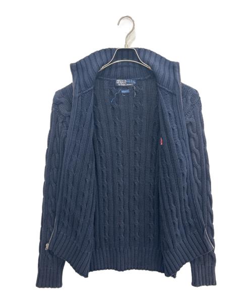 POLO RALPH LAUREN（ポロ・ラルフローレン）POLO RALPH LAUREN (ポロ・ラルフローレン) フルジップ ケーブルニット ネイビー サイズ:Lの古着・服飾アイテム